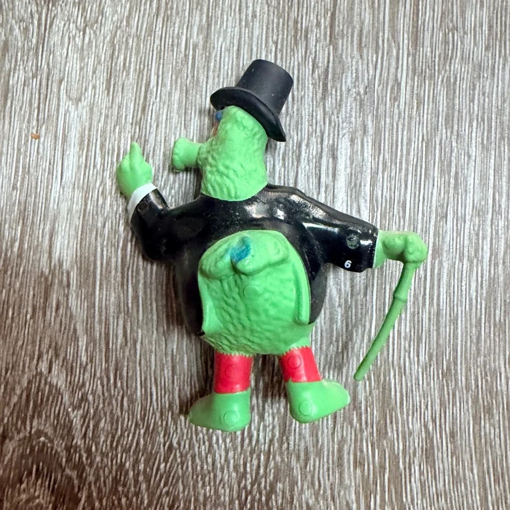 Vintage Green Creature PVC Figure Top Hat Tuxedo Cane Collectible Toy 2.75 Inch